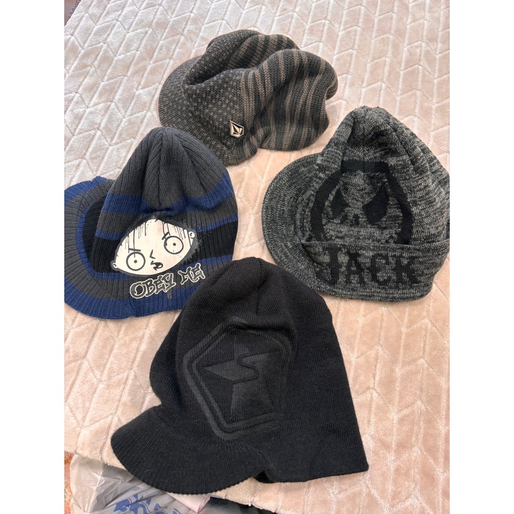Mixed 4 Piece Beanie Skully Hat Lot Y2K Grunge Skater Alternative Edgy Goth